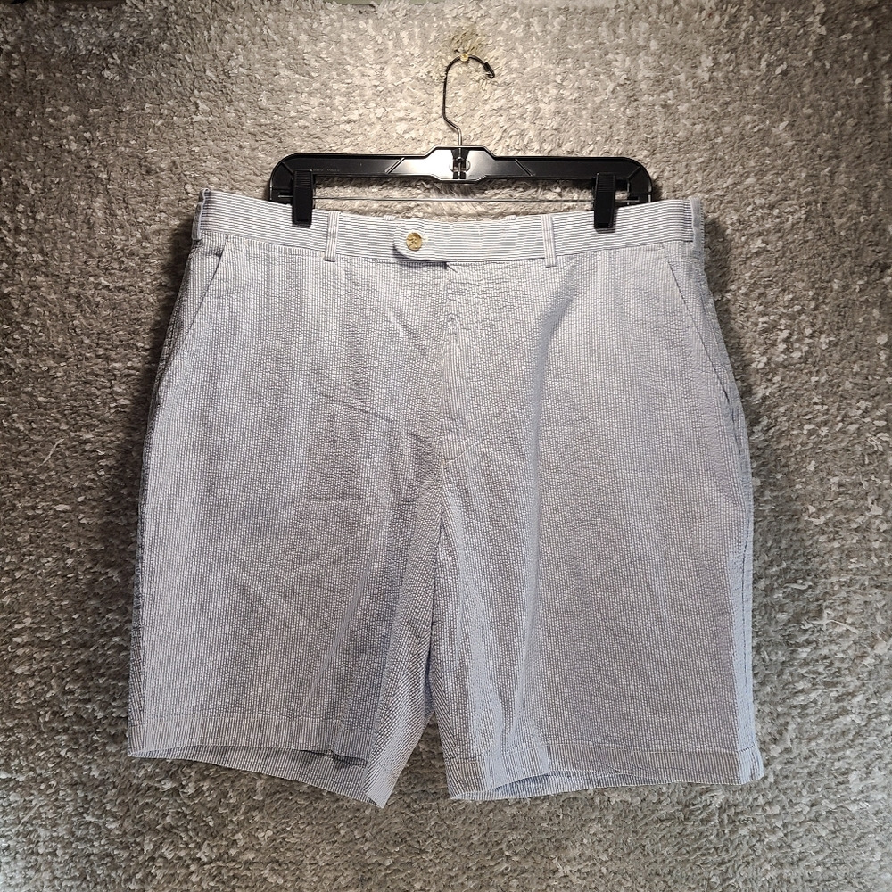 Peter Millar Seersucker Chino Shorts 38 Cotton Blue White Vacation Sports Casual